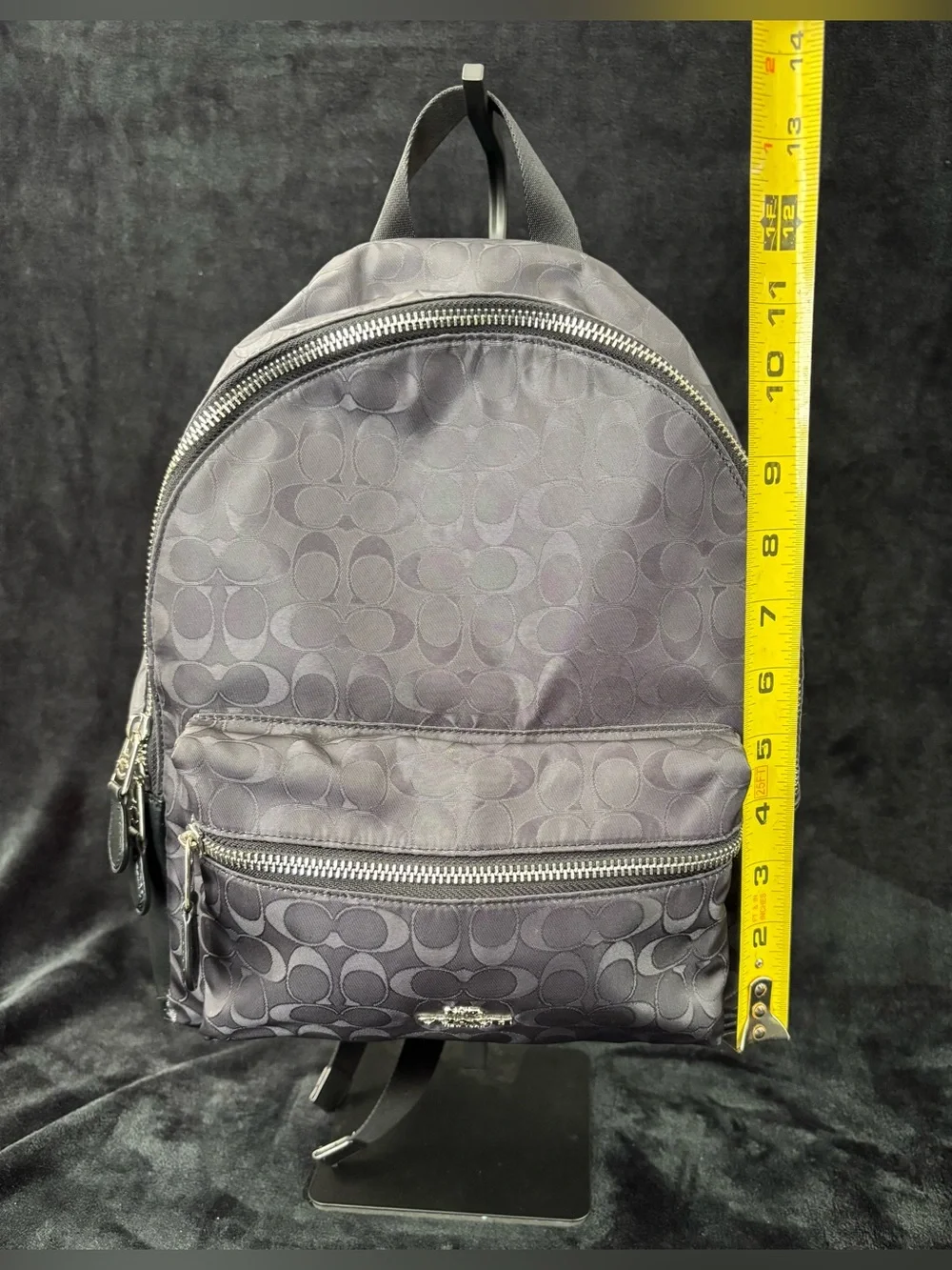 Coach Medium Charlie Backpack Signature Black Nylon Leather F73186